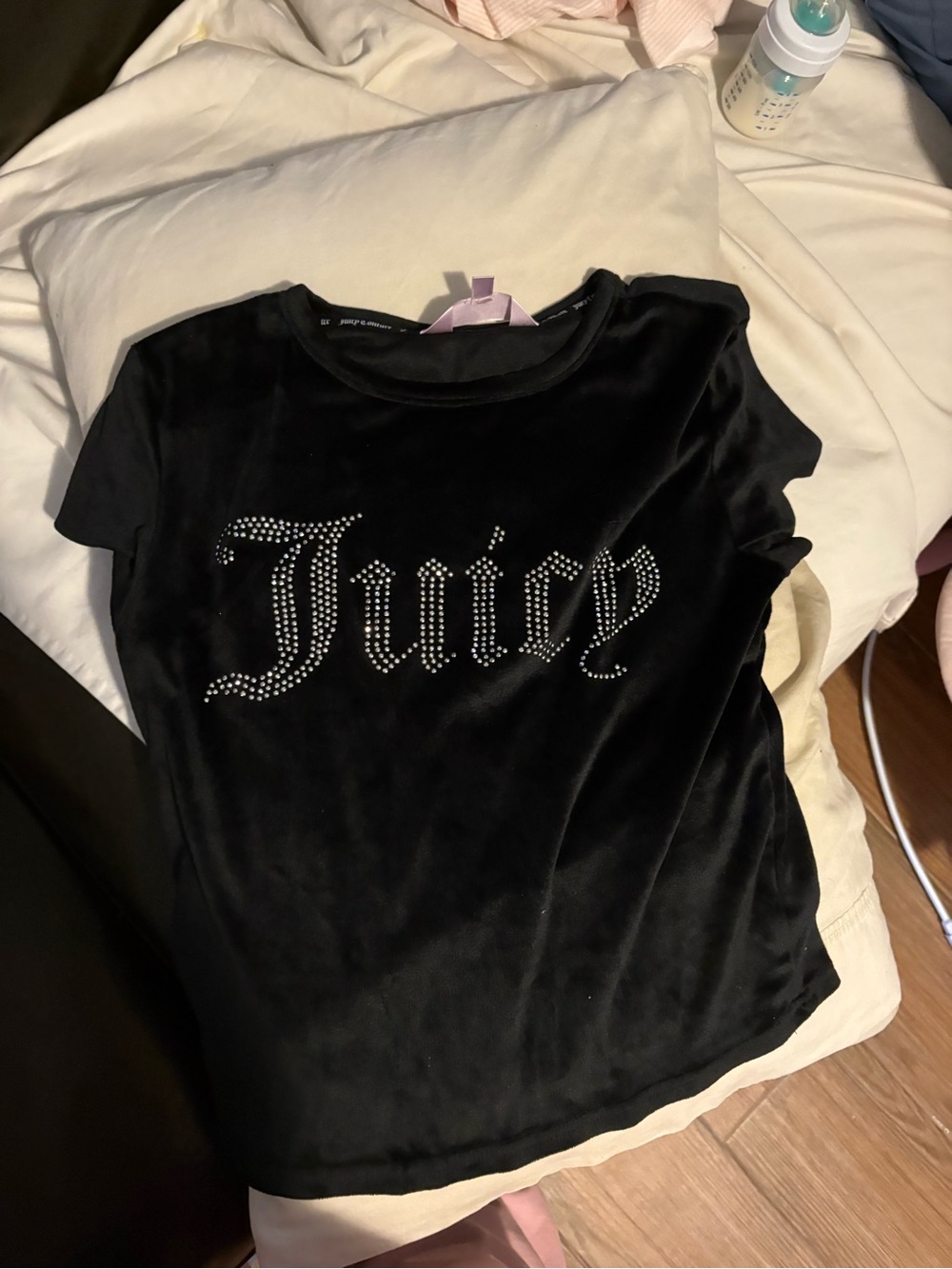 Juicy Couture Black Velour Rhinestone Logo Tee